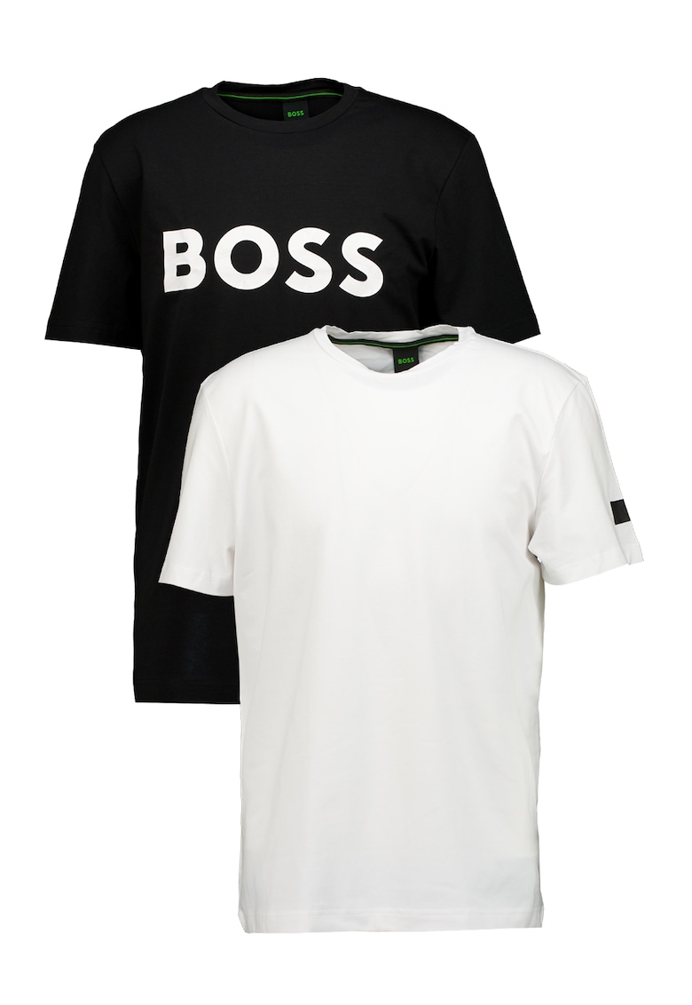 Тениска с памук и лого - Бял/Черен BOSS