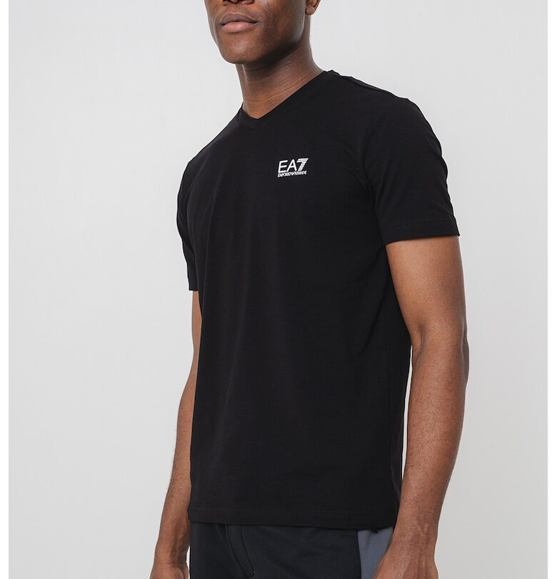 Тениска с памук и лого - Избеляло черно/Бял EA7