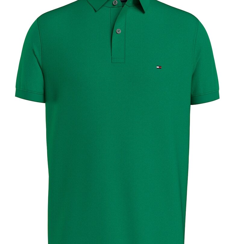 Тениска с памук и яка - Зелен Tommy Hilfiger