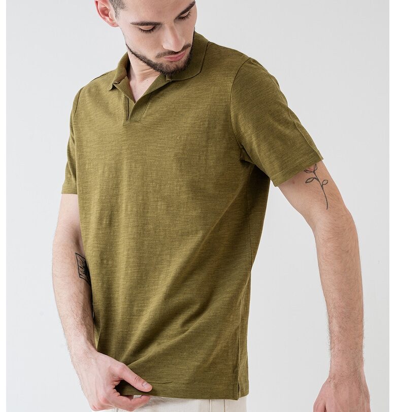 Тениска с памук и яка - Каки CALVIN KLEIN