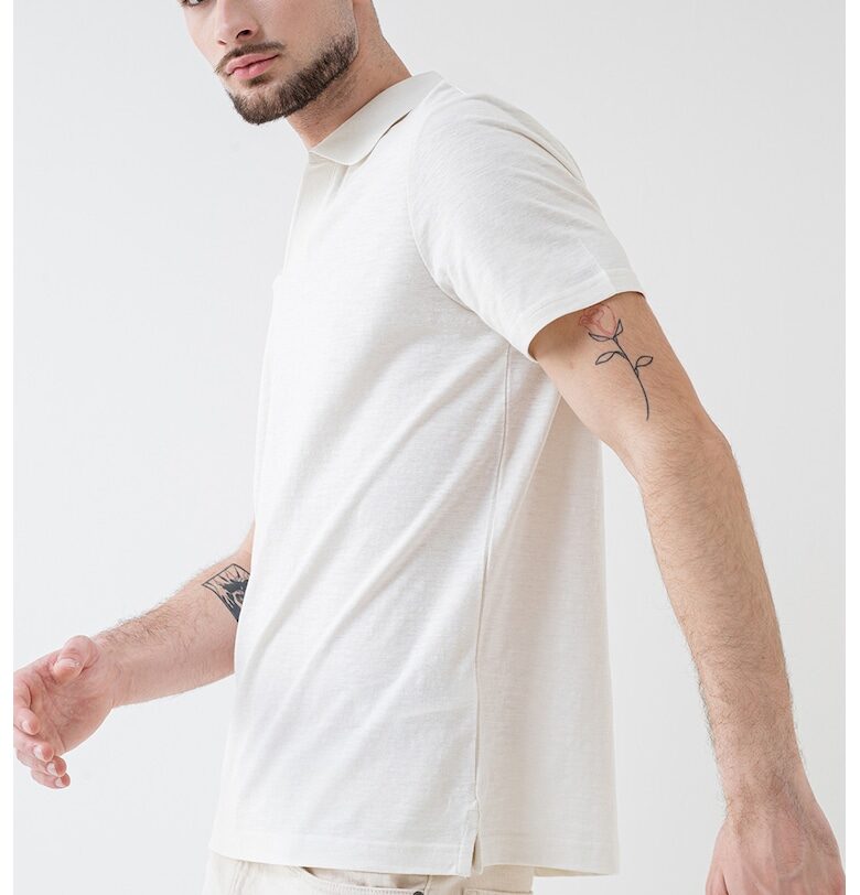 Тениска с памук и яка - Мръснобял CALVIN KLEIN