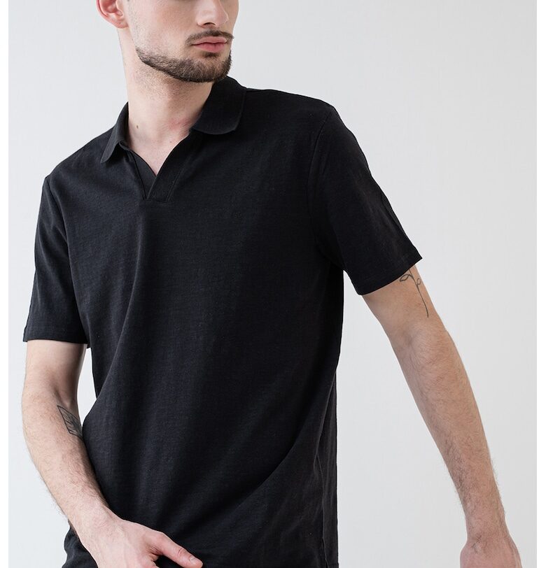 Тениска с памук и яка - Черен CALVIN KLEIN