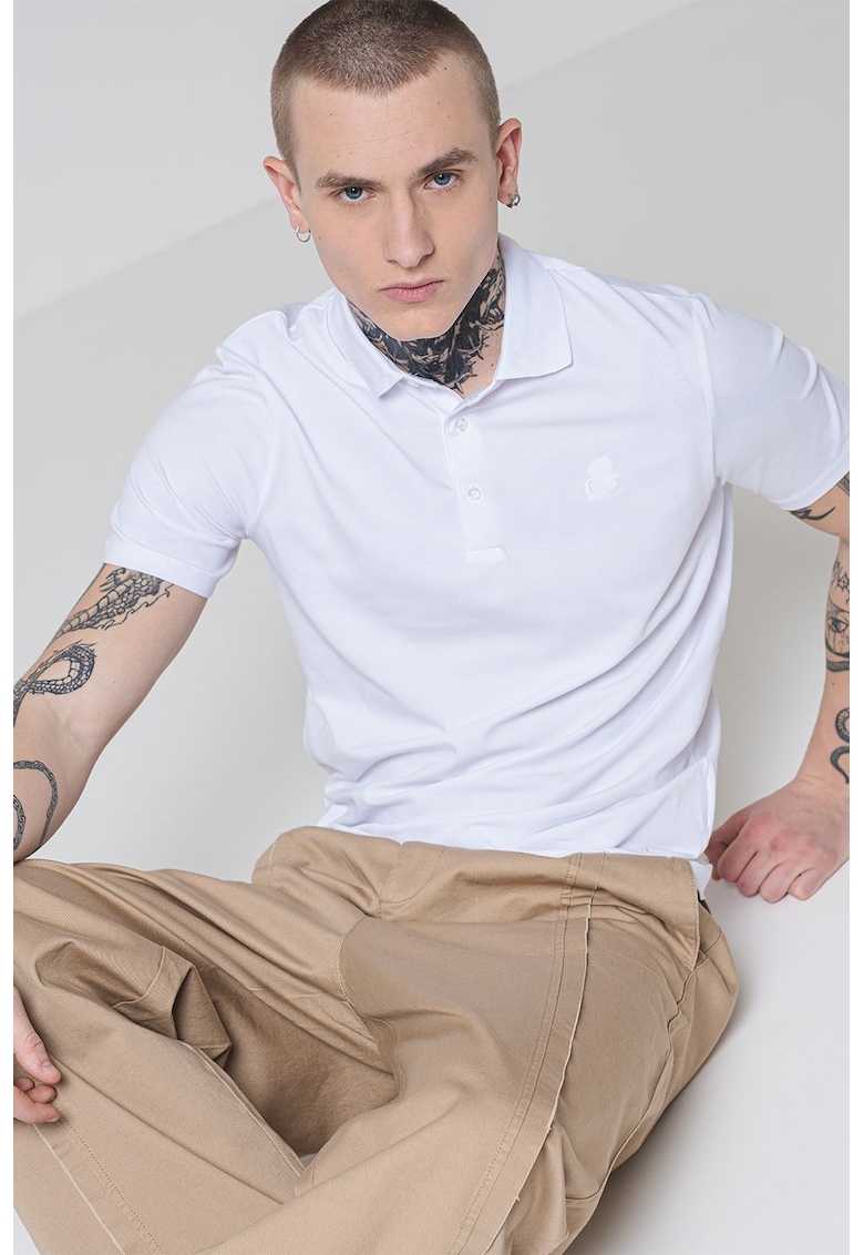 Тениска с памук с копчета - Бял Karl Lagerfeld