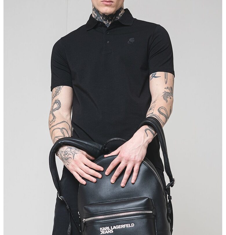 Тениска с памук с копчета - Черен Karl Lagerfeld