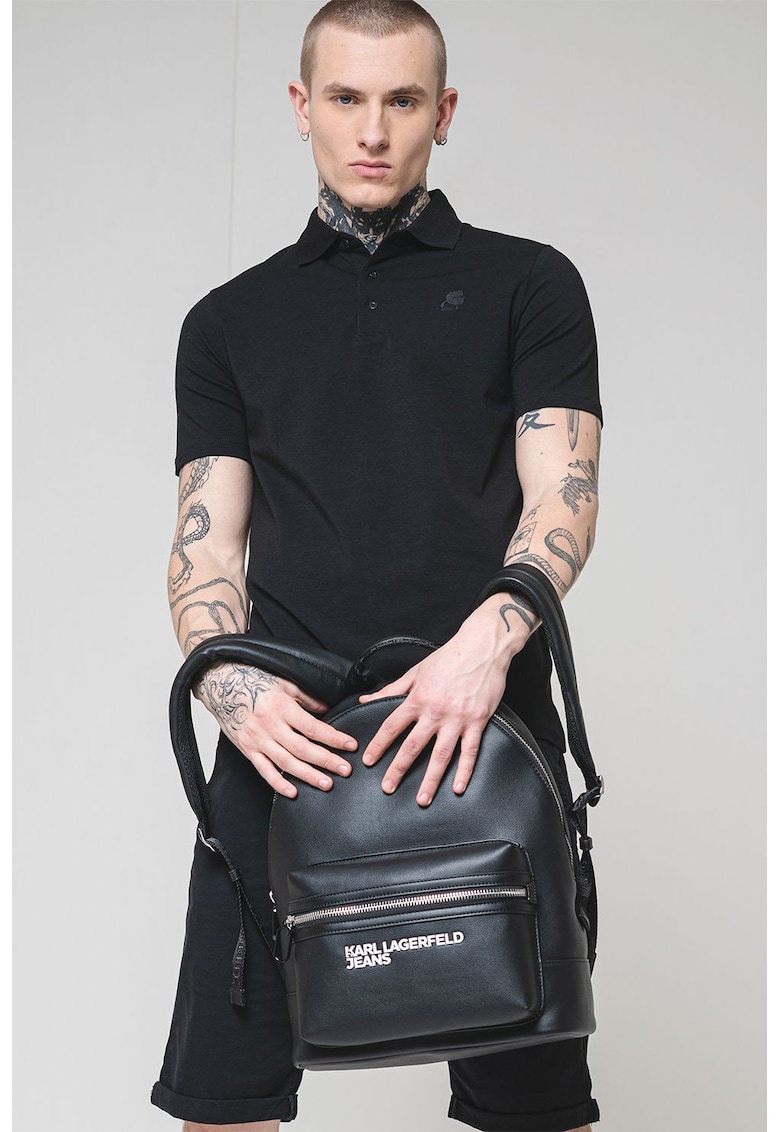 Тениска с памук с копчета - Черен Karl Lagerfeld