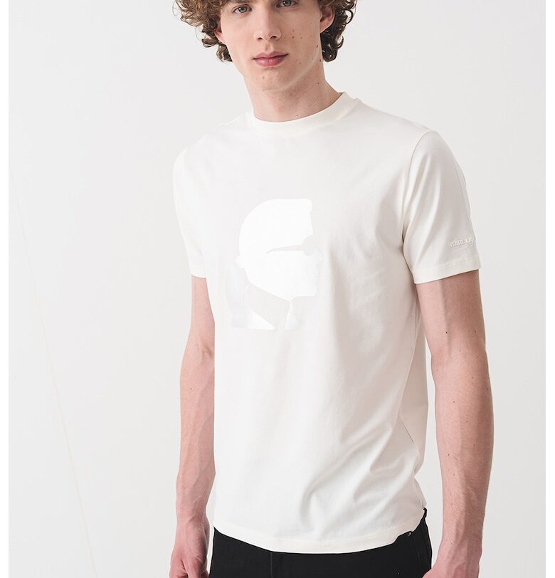 Тениска с памук с лого - Сив/Мръснобял Karl Lagerfeld