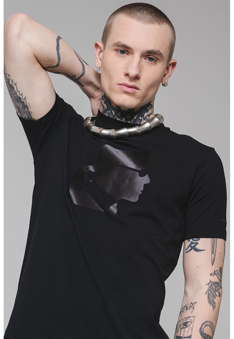 Тениска с памук с лого - Черен Karl Lagerfeld