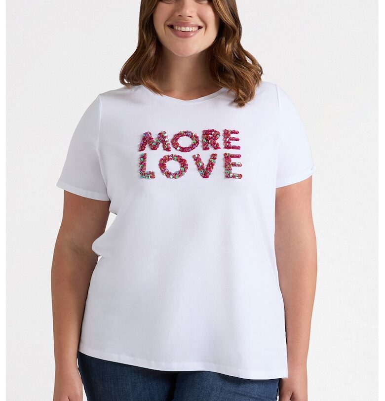 Тениска с памук с пайети - Бял Fiorella Rubino