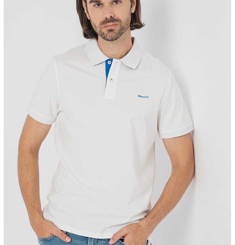 Тениска с памук с яка - Кралско Синьо/Бял Gant