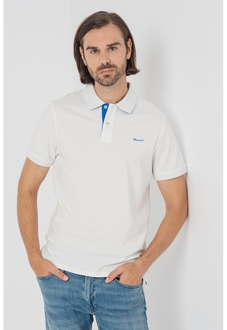 Тениска с памук с яка - Кралско Синьо/Бял Gant