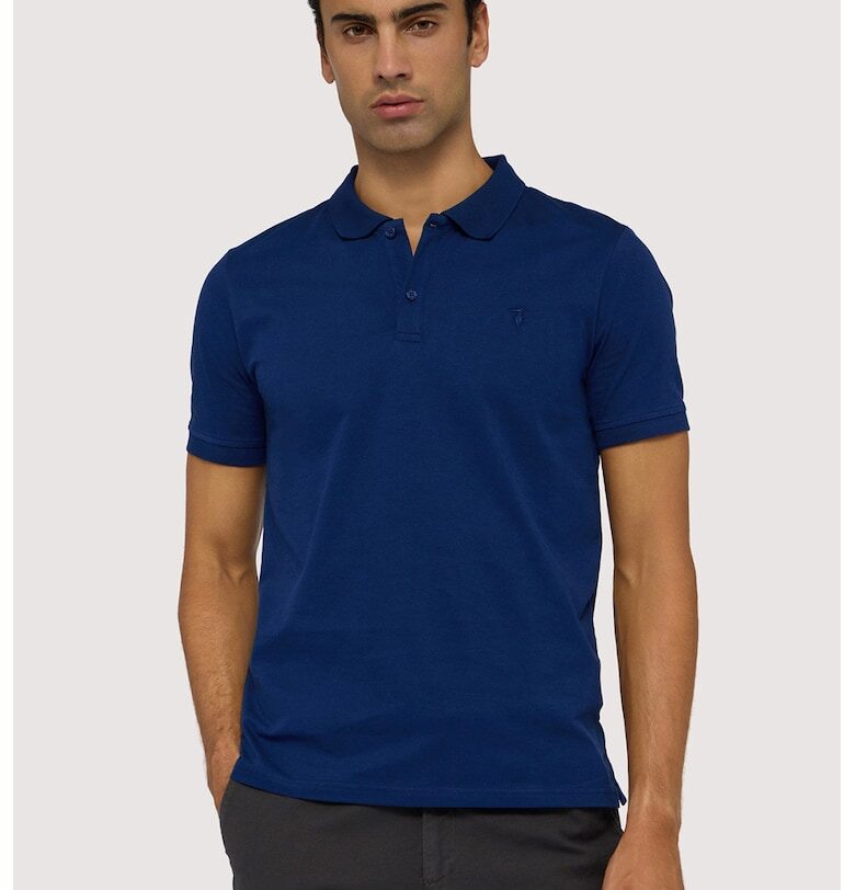 Тениска с памук с яка - Тъмносин Trussardi