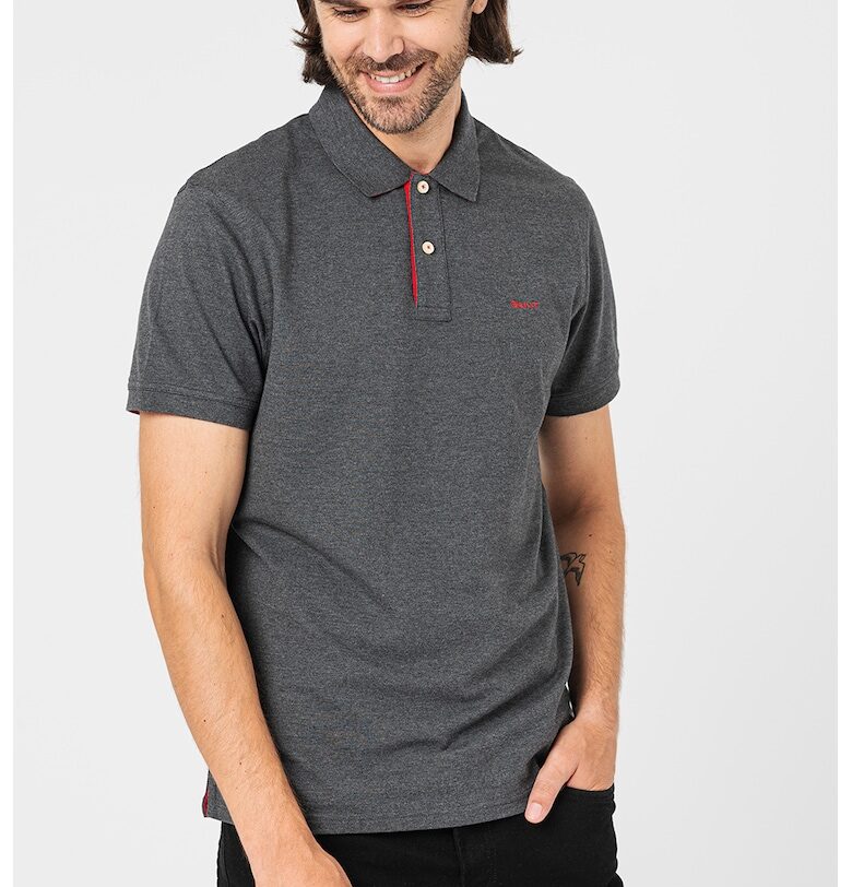 Тениска с памук с яка - Червен/Меланж тъмно сиво Gant