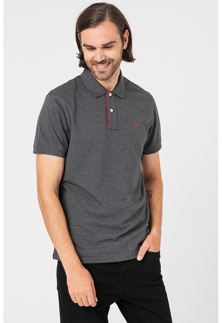 Тениска с памук с яка - Червен/Меланж тъмно сиво Gant