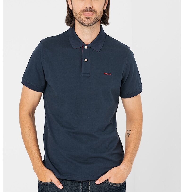 Тениска с памук с яка - Червен/Тъмносин Gant