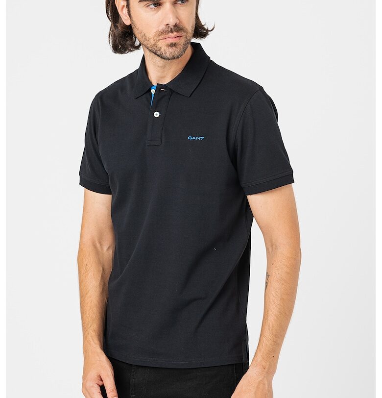 Тениска с памук с яка - Черен/Кралско Синьо Gant