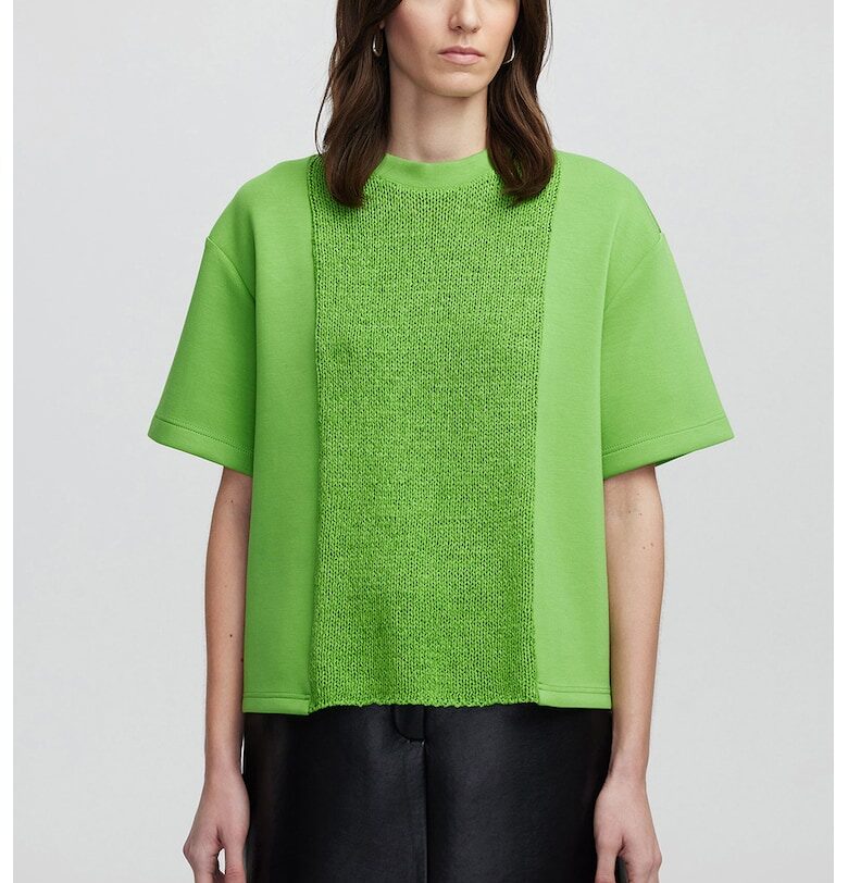 Тениска с плетени панели - Електриково Зелено Ipekyol