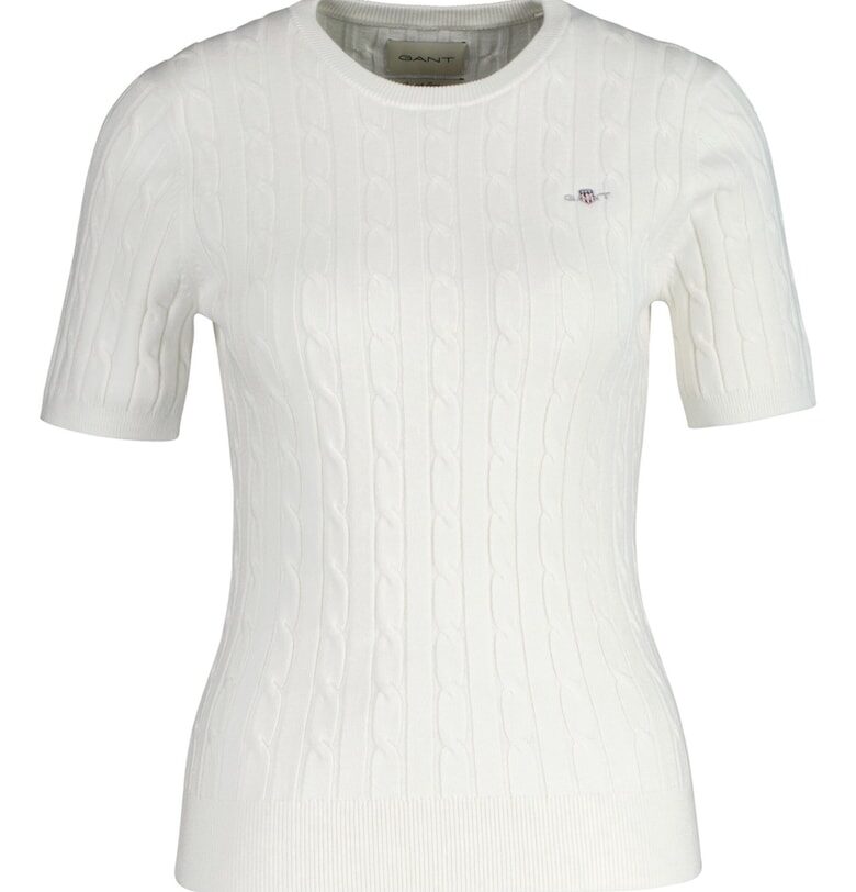 Тениска с плетка осморка с лого - Бял Gant