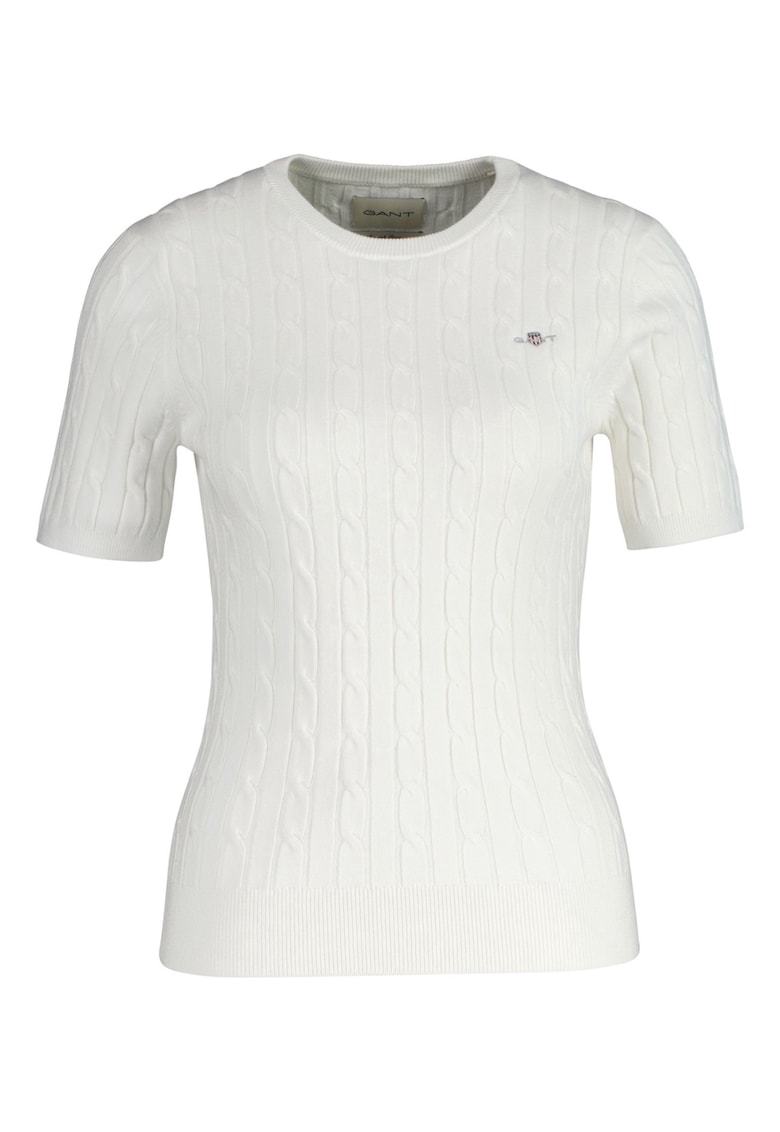 Тениска с плетка осморка с лого - Бял Gant