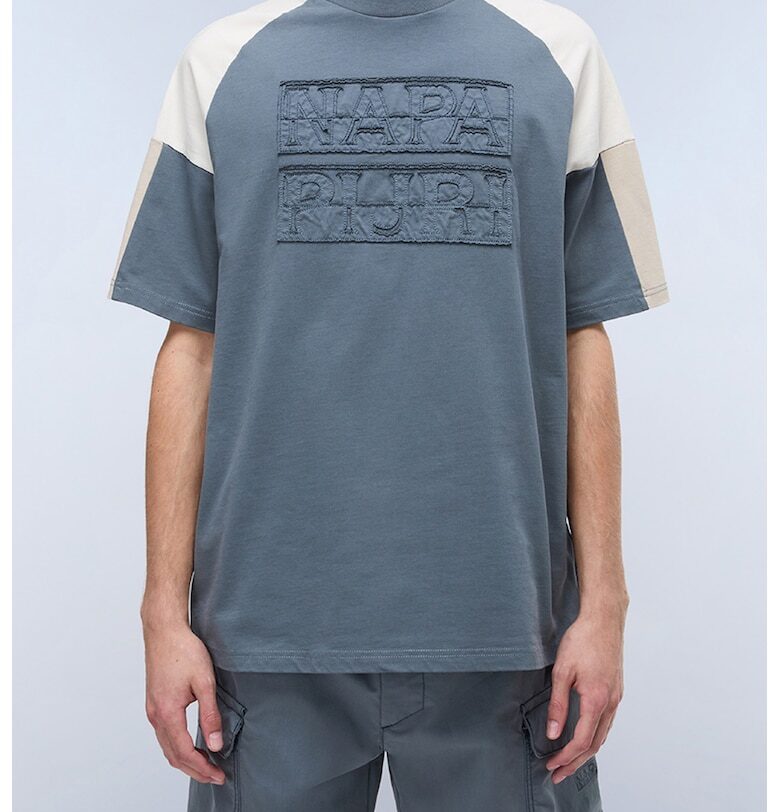 Тениска с принт - Прашно синьо/Крем Napapijri