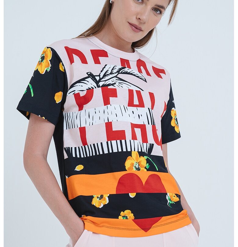 Тениска с принт - Червен/Черен/Оранжев Moschino Jeans