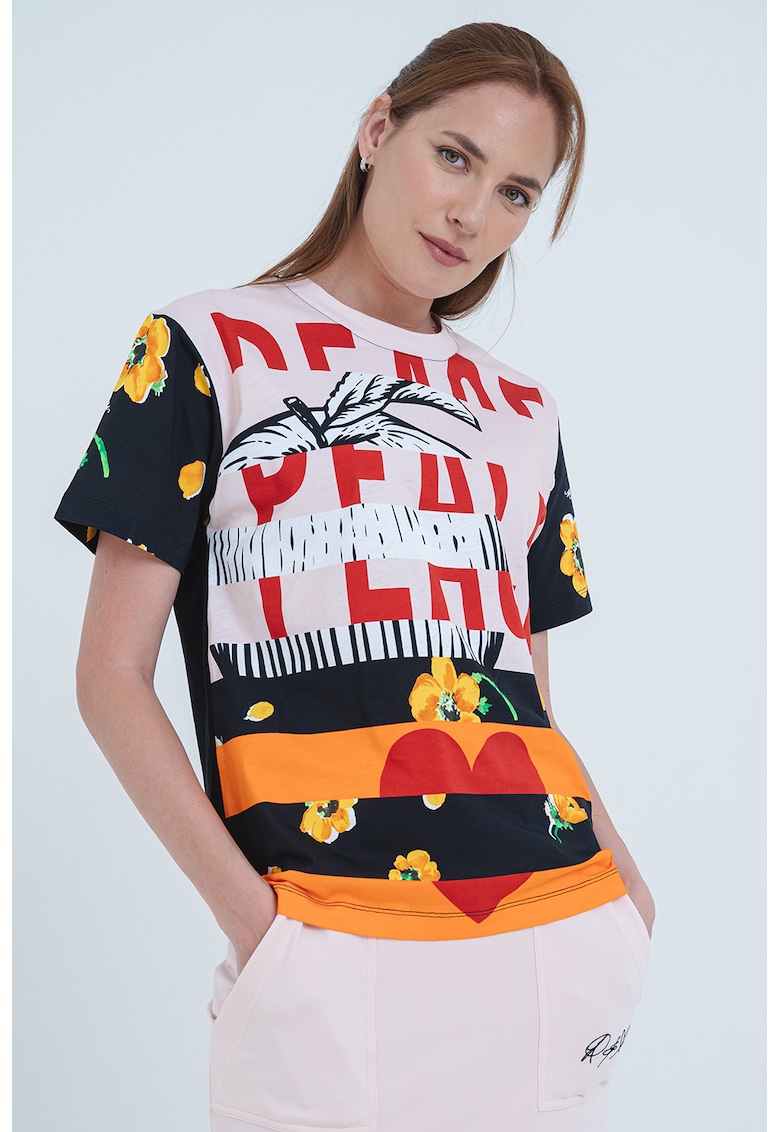 Тениска с принт - Червен/Черен/Оранжев Moschino Jeans