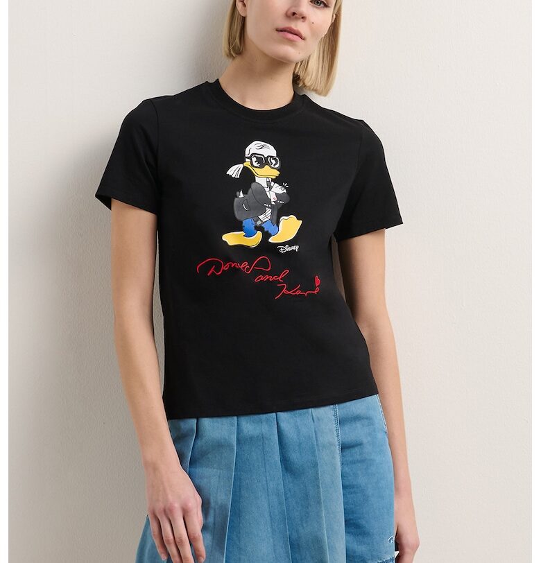 Тениска с принт и бродиран надпис - Черен Karl Lagerfeld