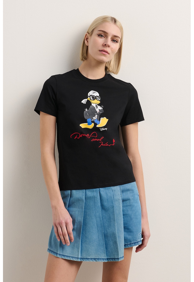 Тениска с принт и бродиран надпис - Черен Karl Lagerfeld