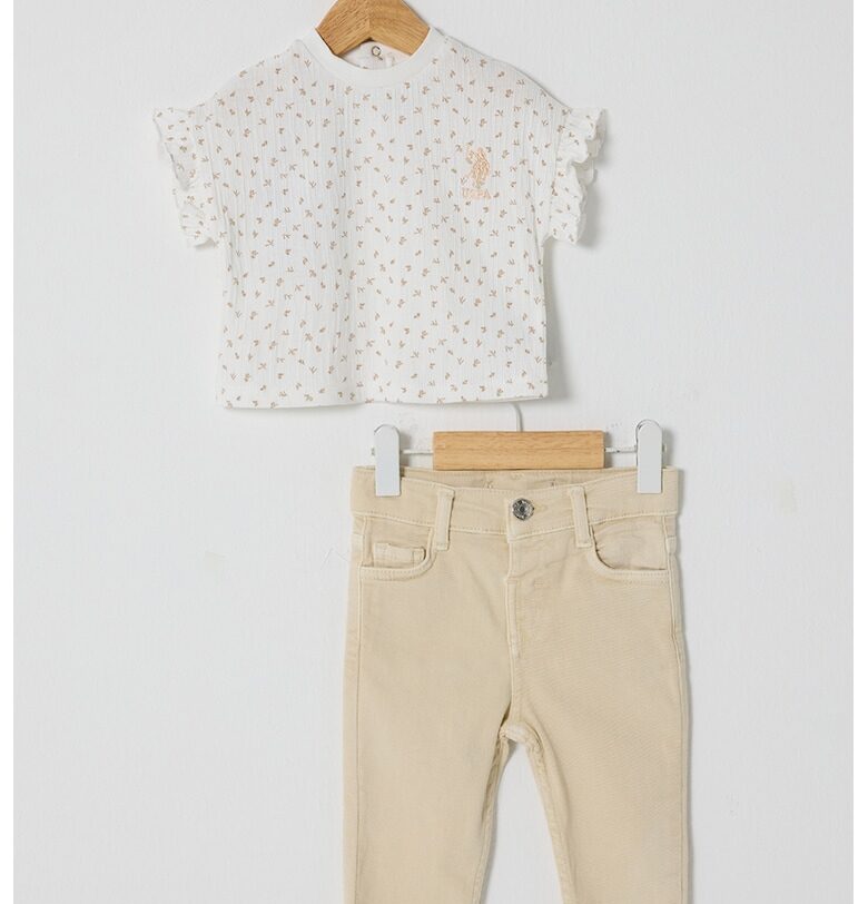 Тениска с принт и панталон - 2 части - Мръснобял/Светло бежово US Polo Assn