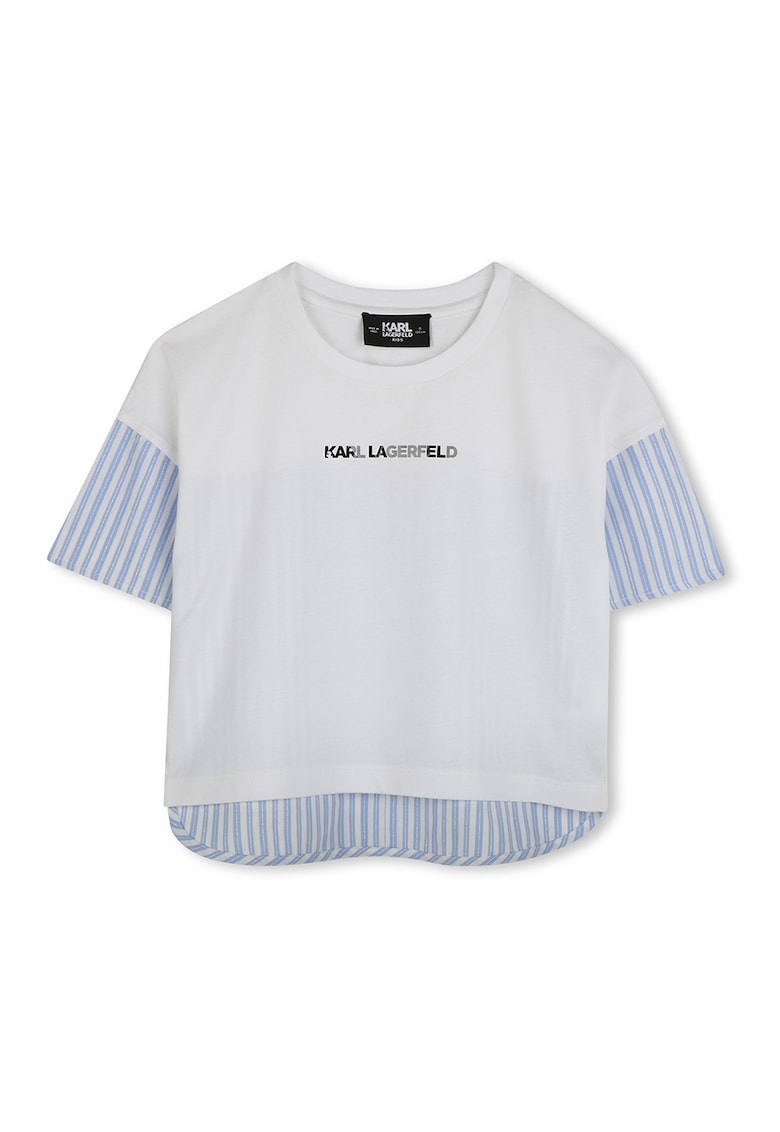 Тениска с раирани панели - Пастелносин/Мръснобял KARL LAGERFELD KIDS