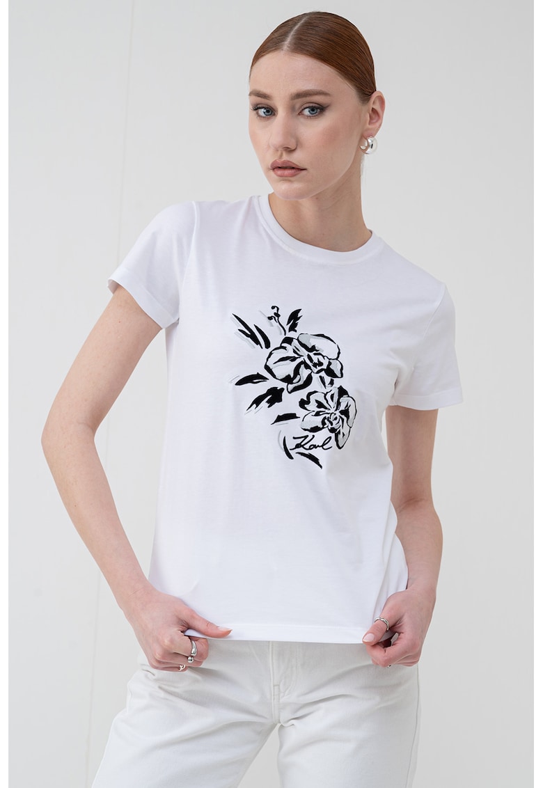 Тениска с фигурален принт - Бял/Черен/Сив Karl Lagerfeld