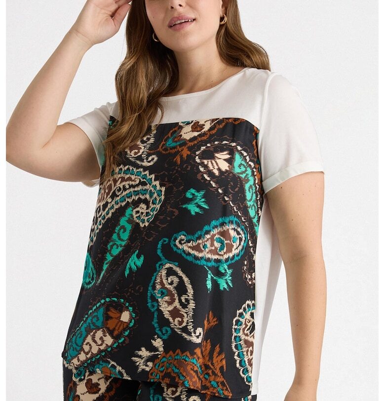 Тениска с шарка - Черен/Кафяв/Крем Fiorella Rubino