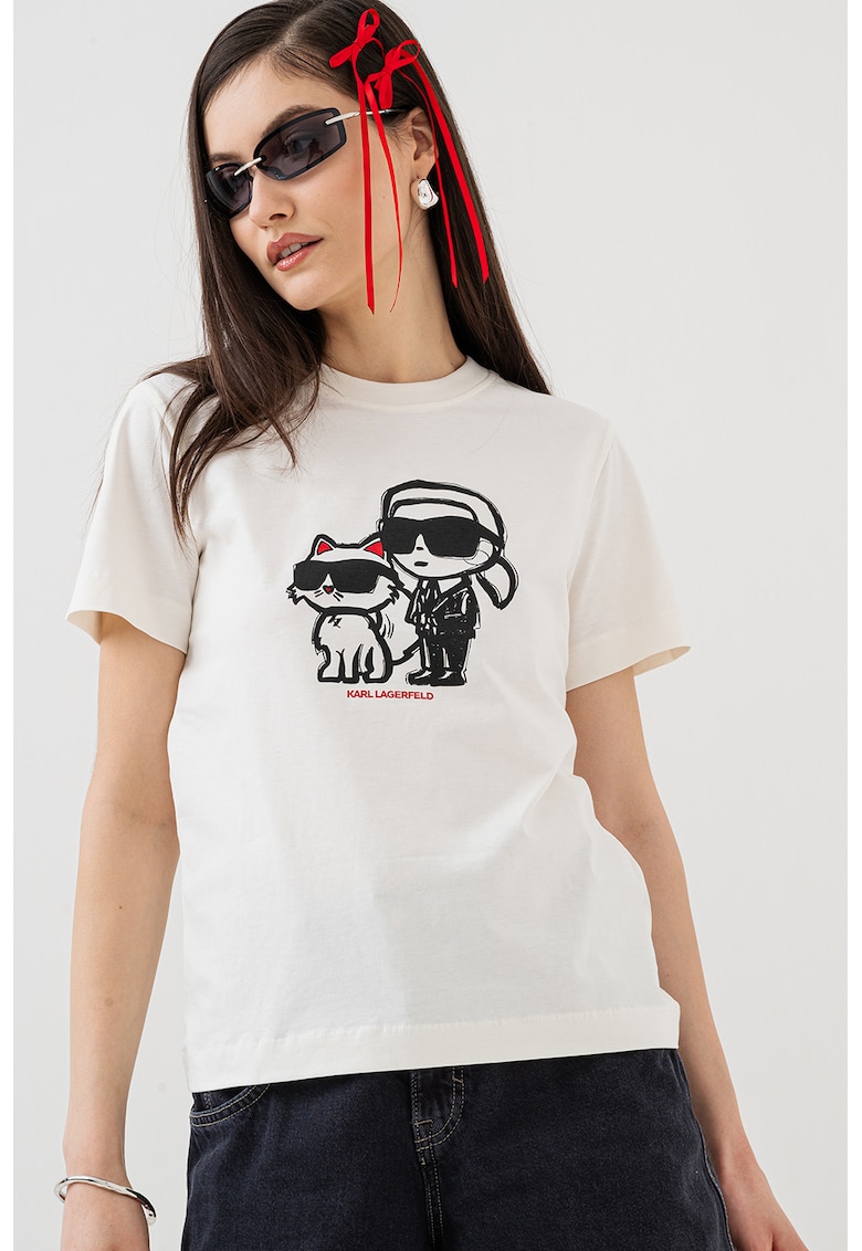 Тениска с шарка и овално деколте - Бял Karl Lagerfeld