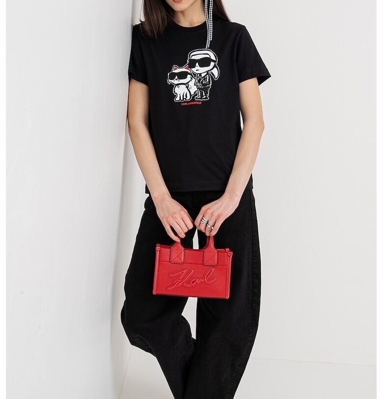 Тениска с шарка и овално деколте - Черен Karl Lagerfeld