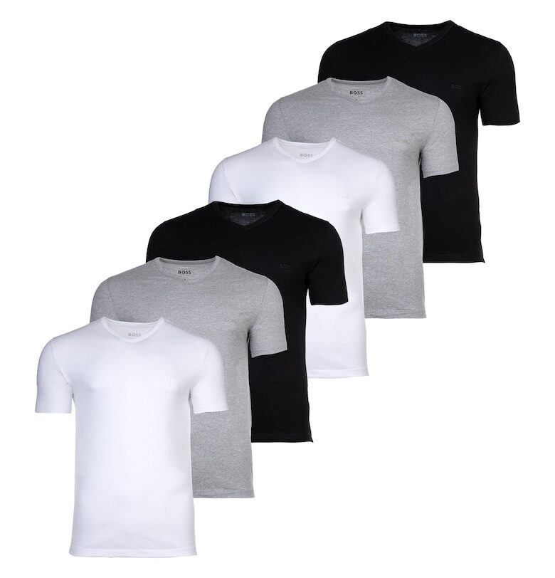 Тениска с шпиц - 6 броя - Бял/Черен/Сив BOSS