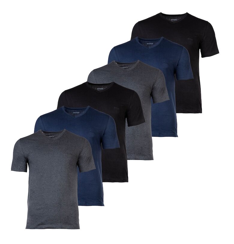 Тениска с шпиц - 6 броя - Черен/Сив/Син BOSS
