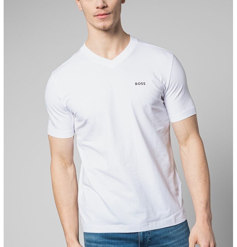 Тениска с шпиц - Бял BOSS