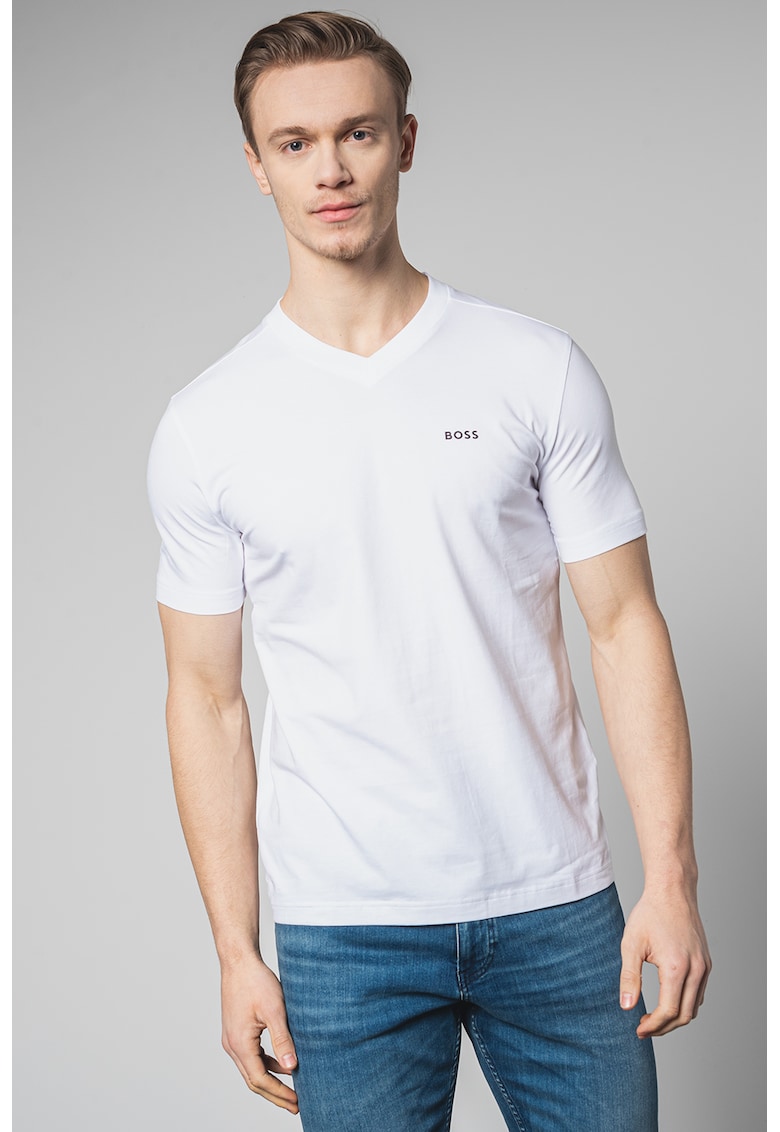 Тениска с шпиц - Бял BOSS