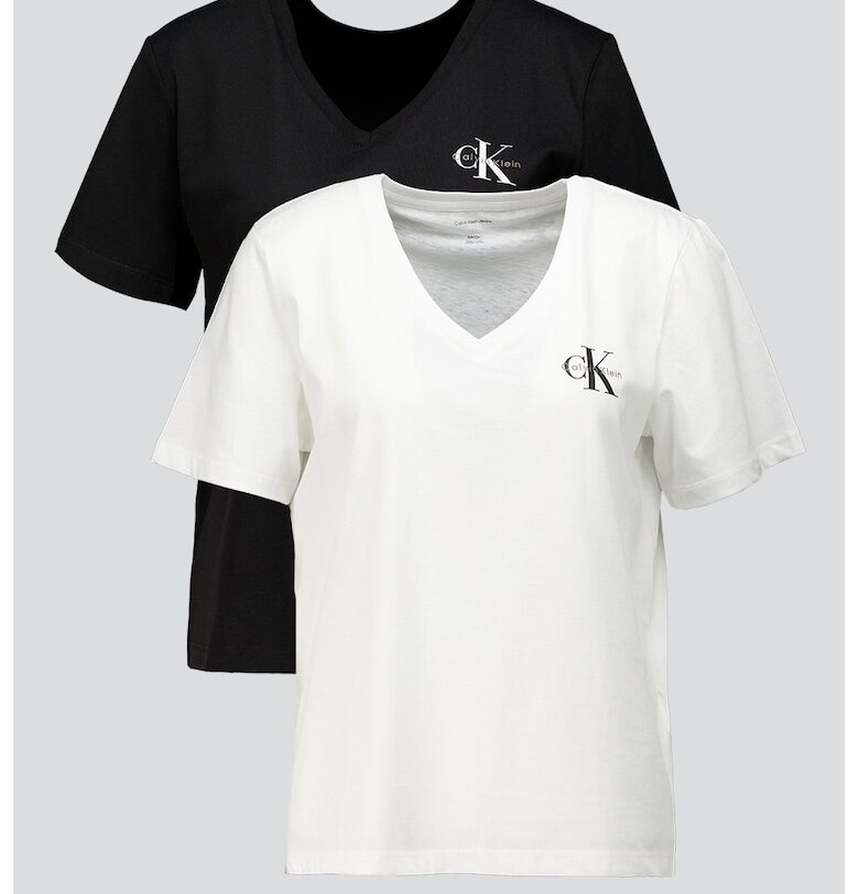 Тениска с шпиц и лого - 2 броя - Черен/Бял CALVIN KLEIN JEANS