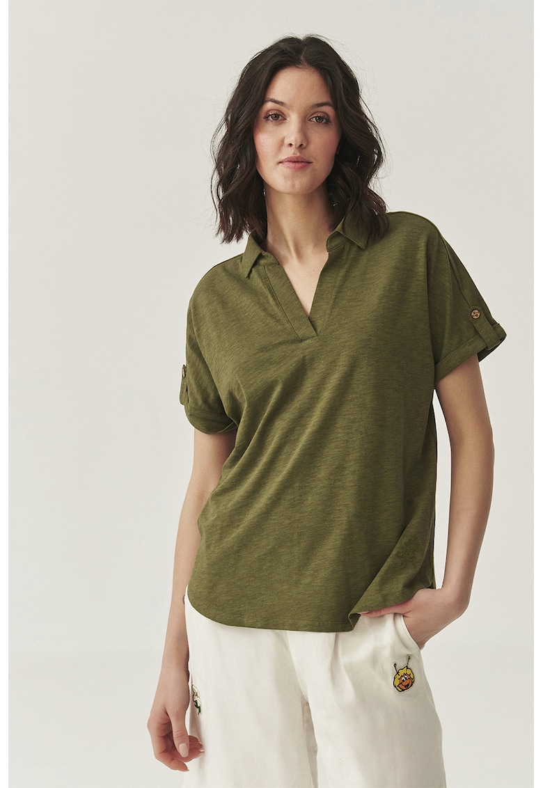 Тениска с шпиц и яка - Тъмнозелен Tatuum