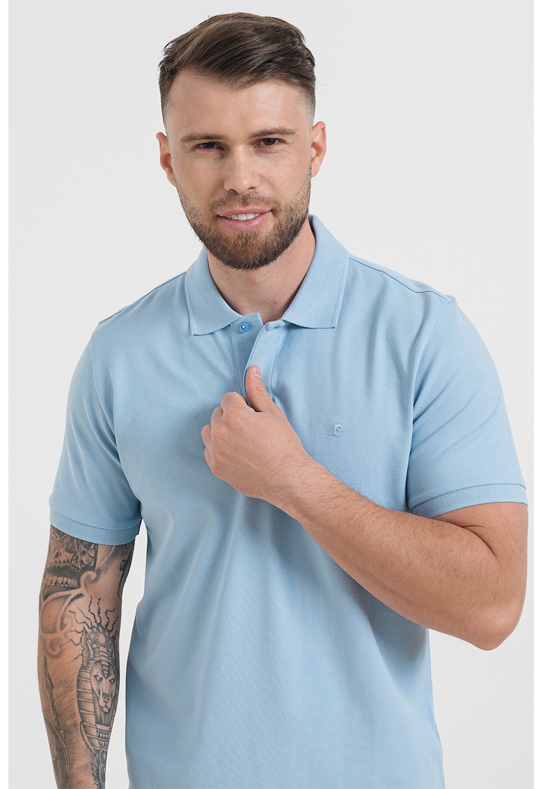 Тениска с яка - Пастелносин Pierre Cardin