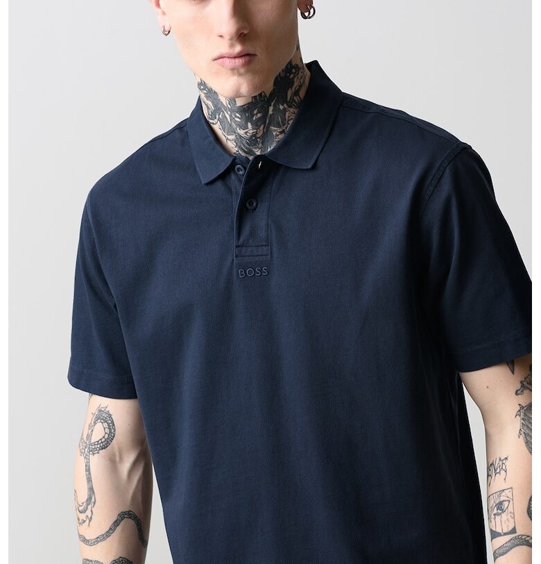 Тениска с яка - Тъмносин BOSS