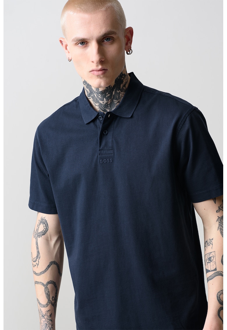 Тениска с яка - Тъмносин BOSS