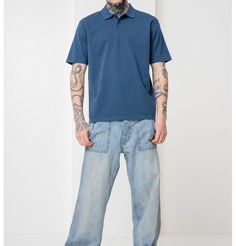 Тениска с яка - Тъмносин BOSS