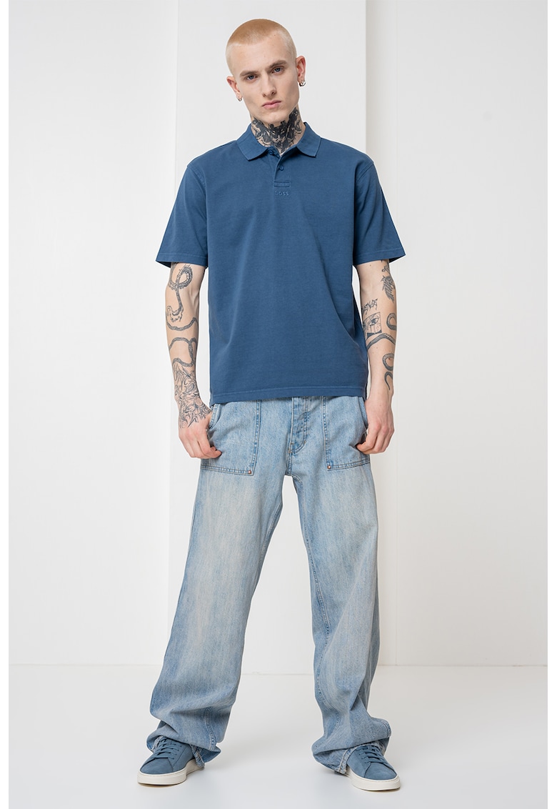 Тениска с яка - Тъмносин BOSS