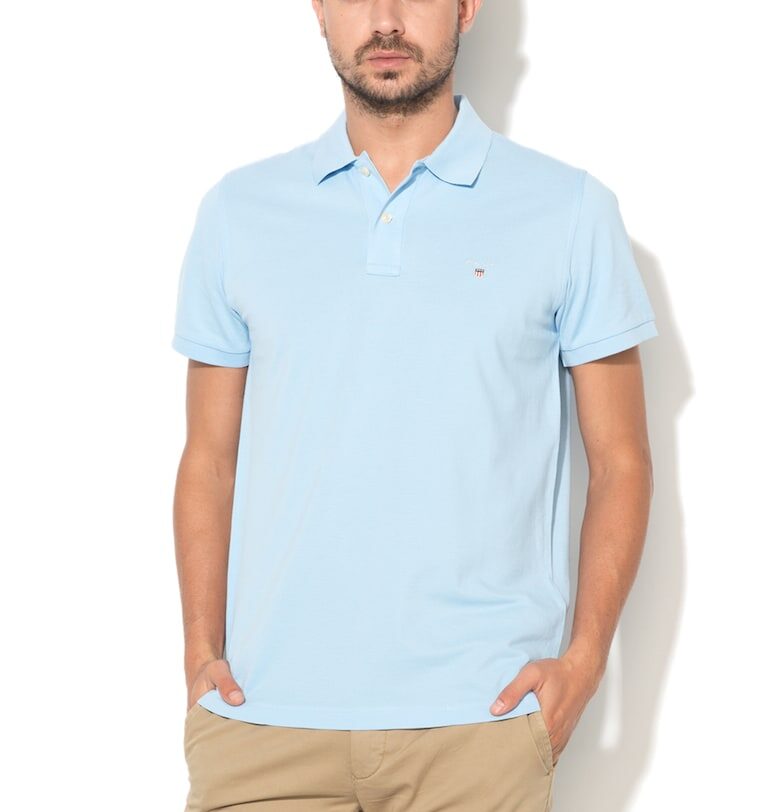 Тениска с яка и бродирано лого 2201 - Небесносин Gant