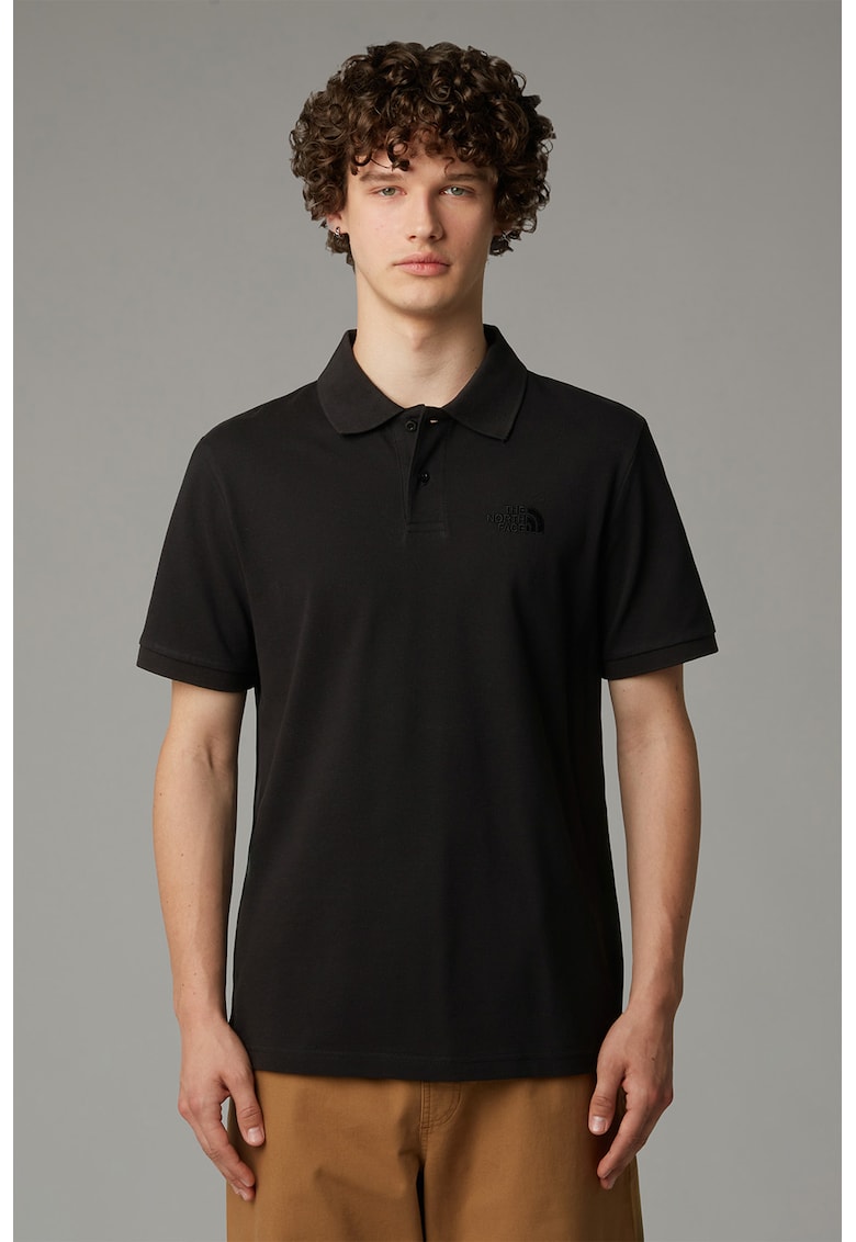 Тениска с яка и бродирано лого - Черен The North Face
