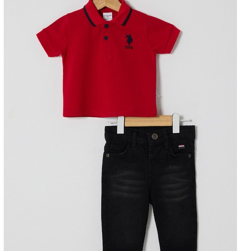 Тениска с яка и дънки - 2 части - Червен/Черен US Polo Assn