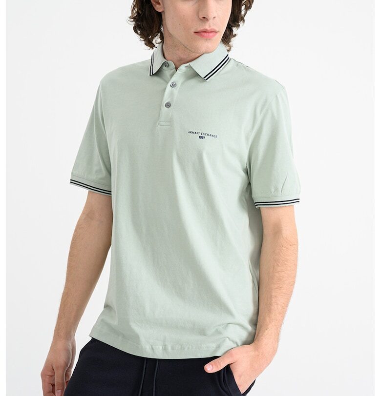 Тениска с яка и контрасти - Бледозелен ARMANI EXCHANGE