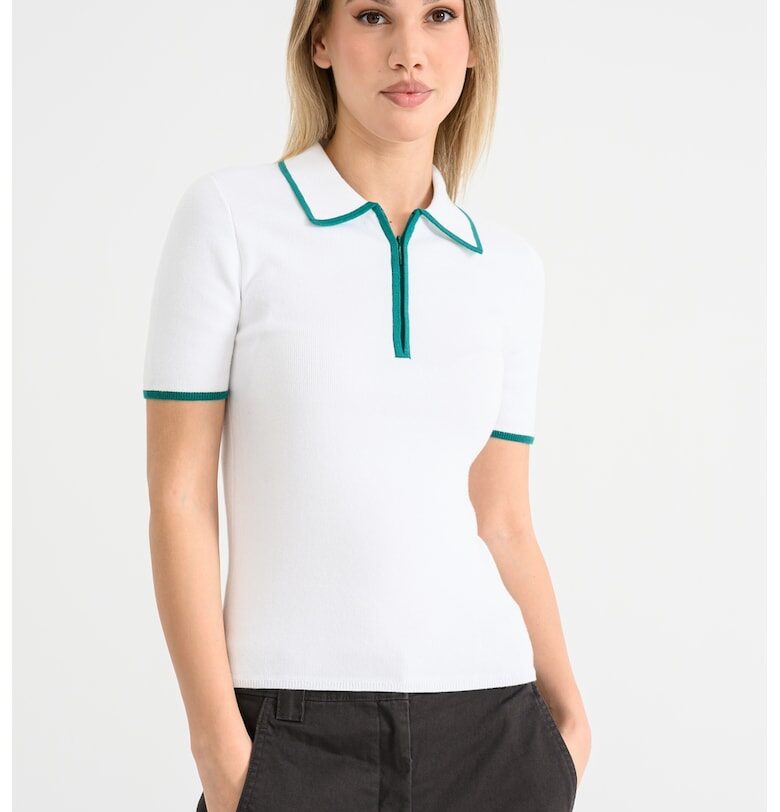 Тениска с яка и контрасти - Бял/Зелен CALVIN KLEIN JEANS