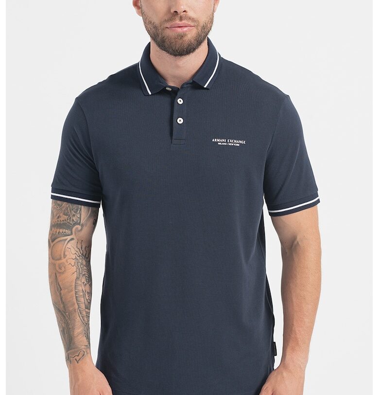 Тениска с яка и контрасти - Тъмносин ARMANI EXCHANGE